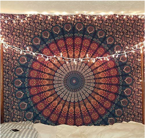 Wall tapestry about psychedelic peacock mandala tapestry