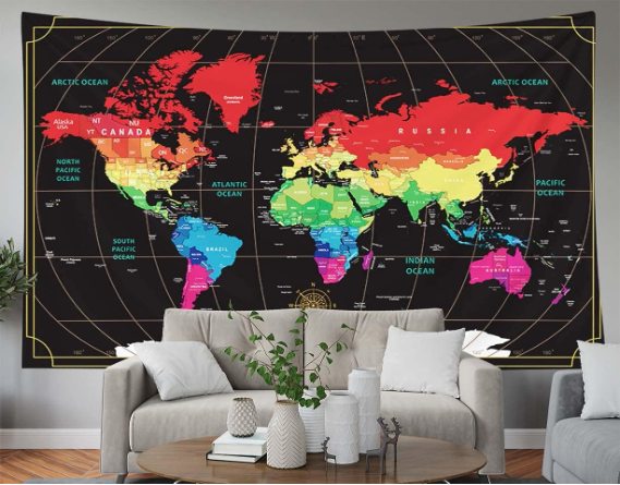 World Map Wall Tapestry