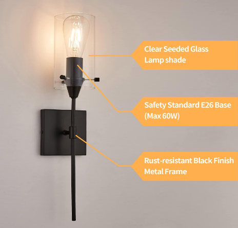 Noele Black Wall Lights detail display