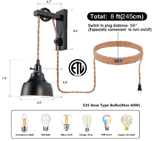 ALAISLYC Plug in Wall Lights detail display