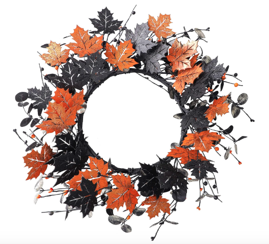 Halloween wreath made of maple leaves