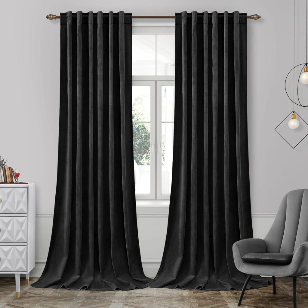 HOMEIDEAS Black Velvet Blackout Curtains