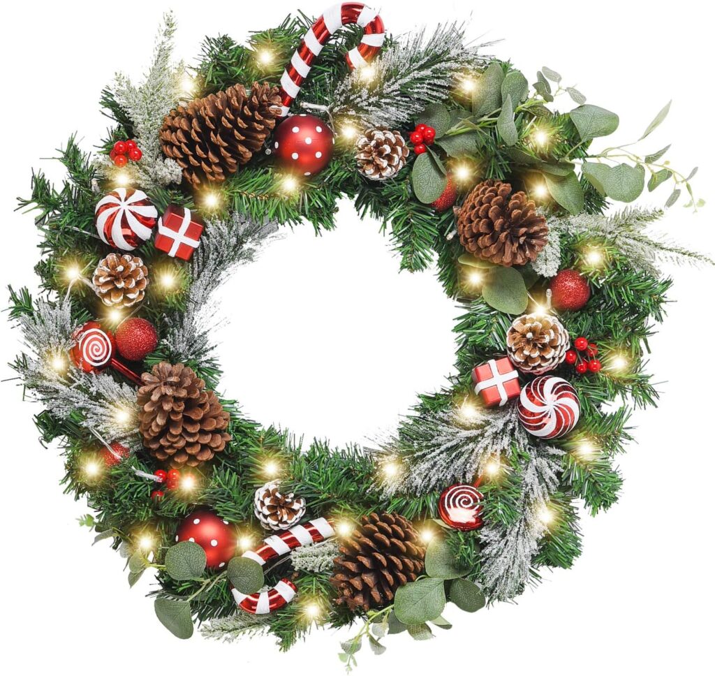 WANNA-CUL Pre-Lit 24 Inch Lighted Christmas Wreath